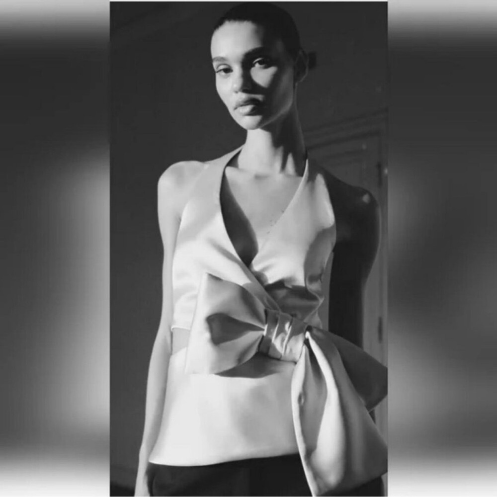 Zara Satin Wrap Top in Champagne - Picture 10 of 16